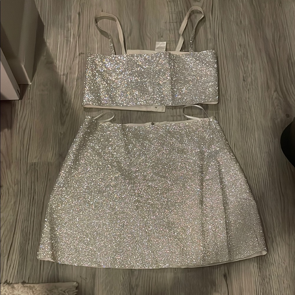Silver Glitter Crop Top and Skirt Set